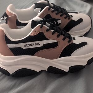Women's Black and White Sneakers with Tan Accents